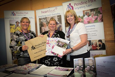 Denbigh Town Hall. First day of Job Fair. Pictured: Ladies from Pendine Park. Natasha Shone (Health and Social Care Diploma Assessor), Emma Roberts (Admin for Teaching Care Centre) and Joyce Williams (Health and Social Care Staff Trainer).