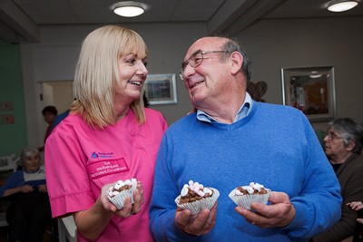 Pendine Park Denbigh Chocolate Shop conducted  a workshop with residents to celebrate national chocolate week? Pictured is Susie Owen with Reg Lloyd.