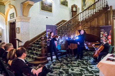 The official launch of Ensemble Cymru's International Cultural Exchange Programme took place at Tre Ysgawen Hall Hotel, Anglesey at the weekend. Ensemble Cymru perform at the event.