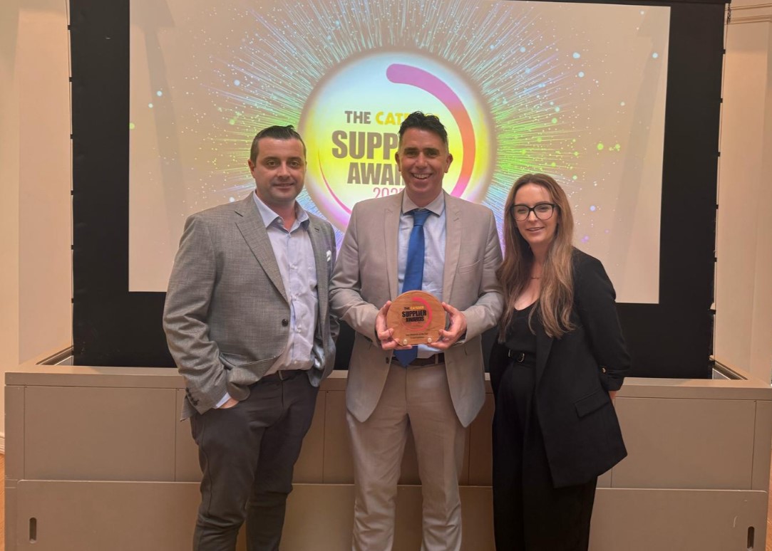 Harlech Foodservice has been crowned UK Food Wholesaler of the Year. From left, Harlech’s head of operations, Ian Evans, with finance director Mike Clishem and head of purchasing Josie Swift